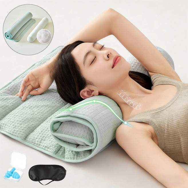 Novah 2in1 원형 경추베개 높이조절 접이식 숙면 베개 패드 겸용, 1개, 블루