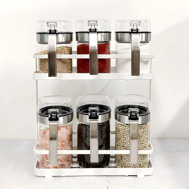 카페로메오 손잡이 양념통 거치대 세트, 1세트, 손잡이양념통 화이트 거치대 세트