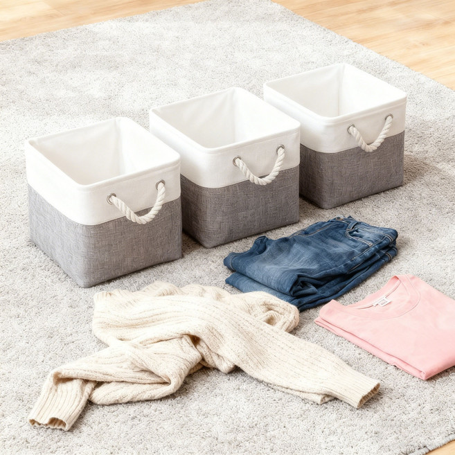 사각 패브릭 장난감정리함 소품정리함, 1개, 배색그레이