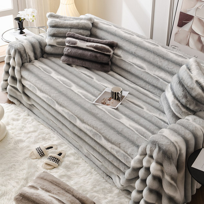 모방 토끼털 소파 덮개 가을 겨울용 두꺼운 보온 소파커버 프리미엄 통째로 커버 신제품, 1개, 베이지색