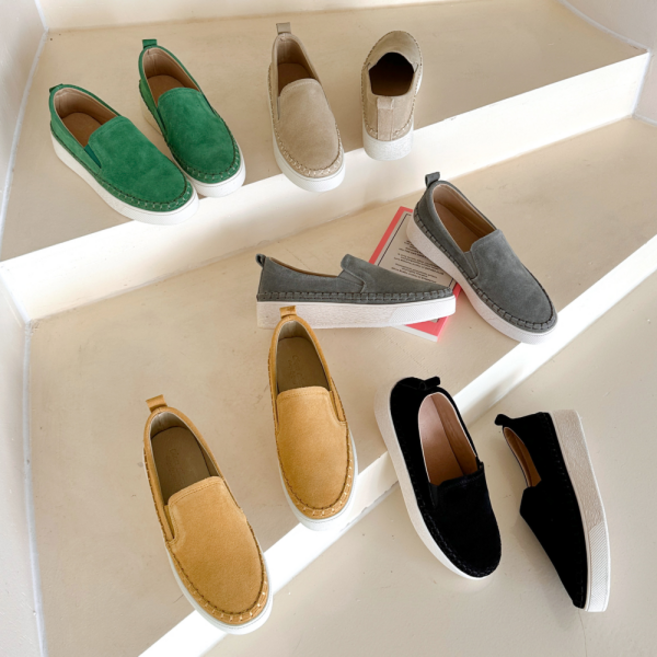 비비오 천연소가죽 스웨이드 통굽 여성 키높이 슬립온