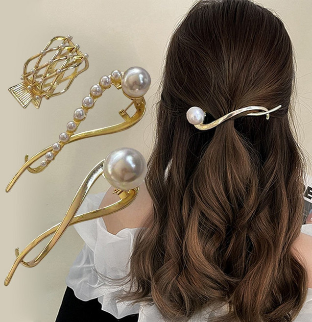 워더미 3종 데일리 전체 올림머리 왕진주 헤어 비녀 클립핀 Z339