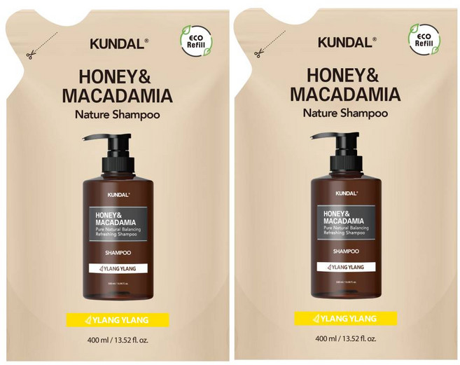 쿤달 허니 앤 마카다미아 네이처 샴푸 리필팩 일랑일랑향, 400ml, 2개