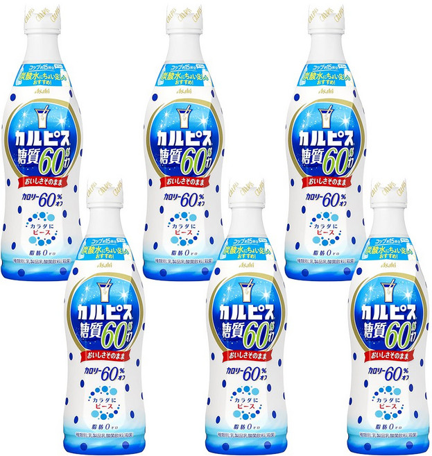 아사히 칼피스 원액 저당 당질 60%오프 희석용, 6개, 470ml