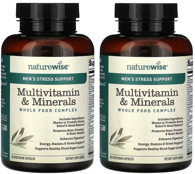 네이쳐와이즈 남성 스트레스 지원 종합비타민 및 미네랄 60 식물성 캡슐, 60정, 2팩 - 쿠팡