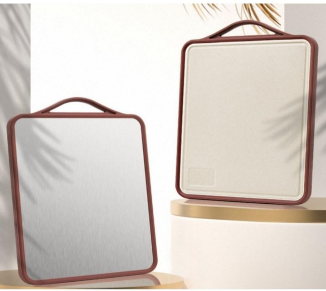 미츠키 양면 스텐 도마 항균 논슬립 손잡이, 1개