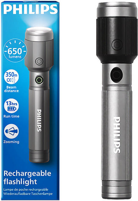 필립스 초강력 충전식 멀티 LED 플래시 라이트 손전등 캠핑 라이트 조명 랜턴 휴대용 후레쉬 SFL2141, 1개