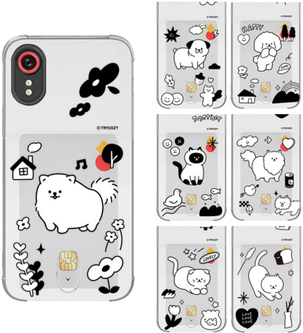 갤럭시X커버5 (G525) 냥이멍뭉 패치 투명 카드 젤리 케이스