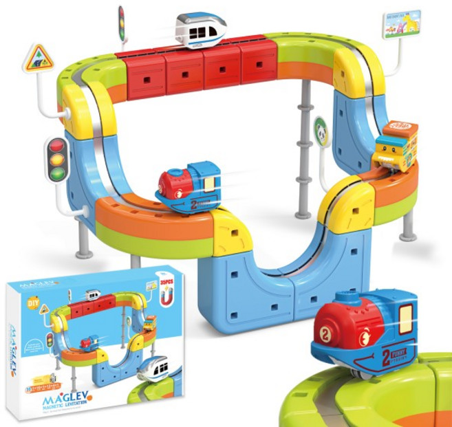 쿠쿠스토어 트랙 퓨전 기차 - 35PCS 3D 인피니티 마그네틱 레일 믹스앤매치 STEM 큐브 매직 플렉시블 레이