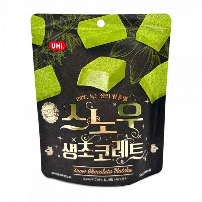 스노우 생 초코레드 말차맛 32g 쌉싸름하고 달콤한 말차 초콜릿 어른 아이들 간식, 1개, 1g