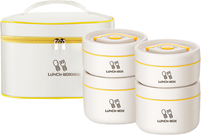 엠토이 스테인리스 보온도시락 4단 보온가방 포함, 1세트, 아이보리