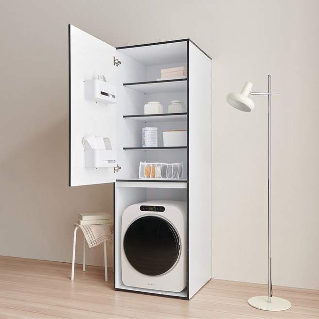 공간철학 휴고 미니 건조기 수납 정리장 원룸 높은 선반 수납장 다용도실 세탁실 수납장, 화이트, 화이트