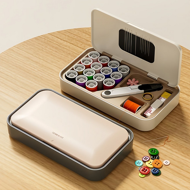 가정용 자석 반짇고리 바느질함 종합 세트, 1세트, 그레이 핑크