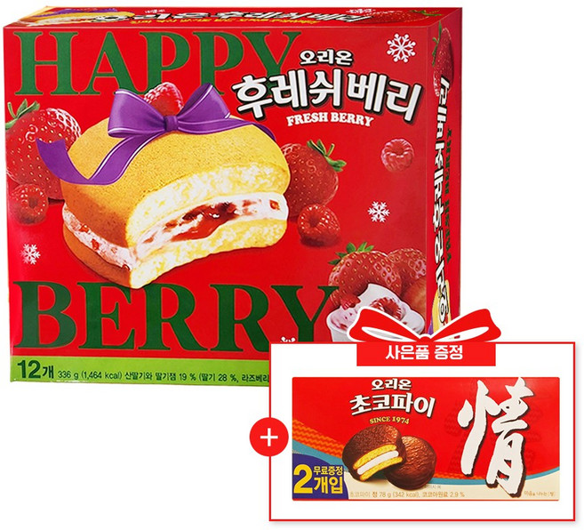 [유통기한 26년 5월 26일까지]오리온 해피베리 후레쉬베리 딸기 336g+(사은품)초코파이 정 78g