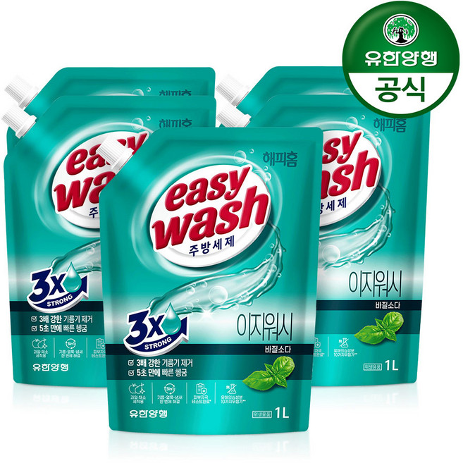 해피홈 이지워시 주방세제 바질소다 (리필), 1L, 8개