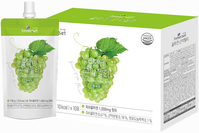 이너셋 콜라겐 곤약젤리 저분자 피쉬콜라겐 다이어트 150g 10포 / 사과 청포도 복숭아, 1개