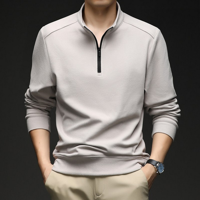 Luspirez 중년남성 지퍼 카라 보온 티셔츠 베이직 긴팔티