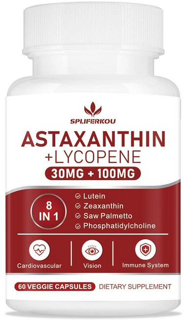 Spliferkou 아스타잔틴 및 리코펜 70mg 포스파티딜콜린 루테인 및 제아잔틴이 함유된 아스타잔틴 보충제 피부 눈 및 관절 건강을 위한 강력, Spliferkou 아스타잔틴 및 리코펜 70mg, 포, 1개