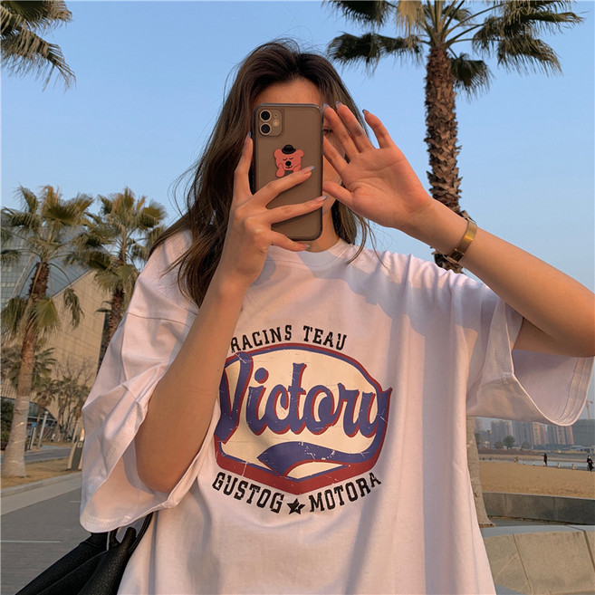 소비르 레터링 프린팅 반팔 여성용 반팔티 오버핏 티셔츠