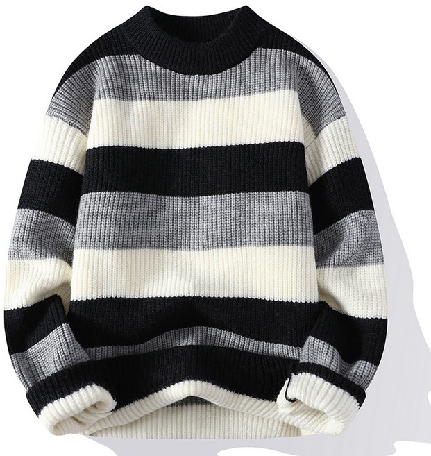 ANYOU 스트라이프 스웨터 추동저고리 니트 스웨터 배색 스웨터 보온 상의 니트 이너