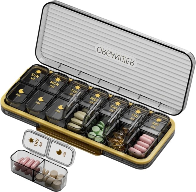 조빈니타 프리미엄 요일별 휴대용 약통, 블랙, 1개 - 쿠팡