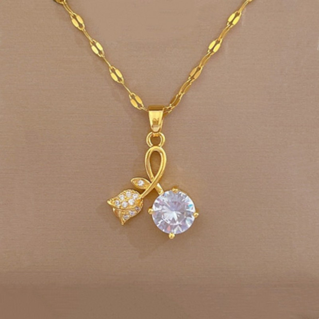 Youmi 14K 도금 리본 펜던트 여성 목걸이 우아한 디자인 데일리 포인트 PG-03