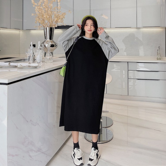 ANNE 寬鬆長袖拼接連身裙 孕婦洋裝
