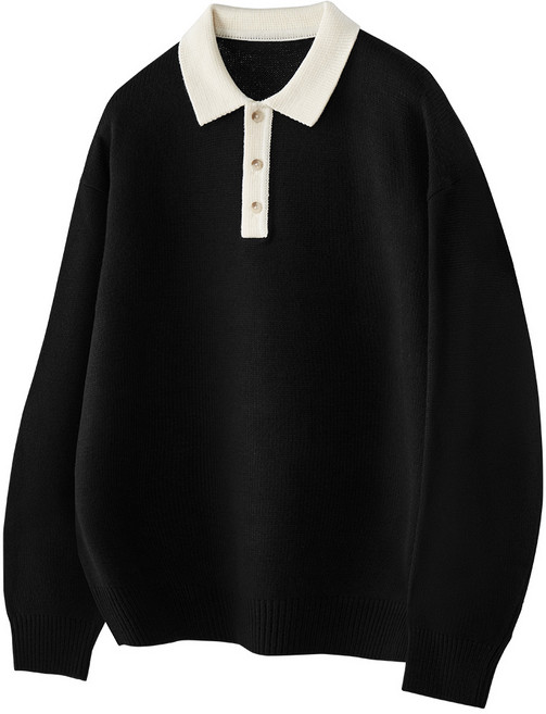 팀스핏 남성용 오버핏 배색 카라 하찌 니트 3Color