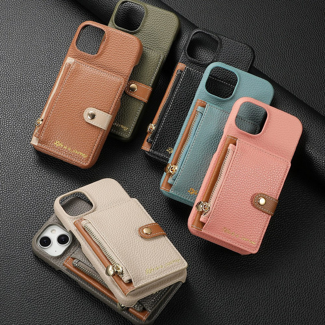 깔끔한 디자인 슬림 카드 수납 지갑 폰케이스/아이폰 16 15 14 13 12 프로 맥스 PRO MAX 케이스 지퍼 단추
