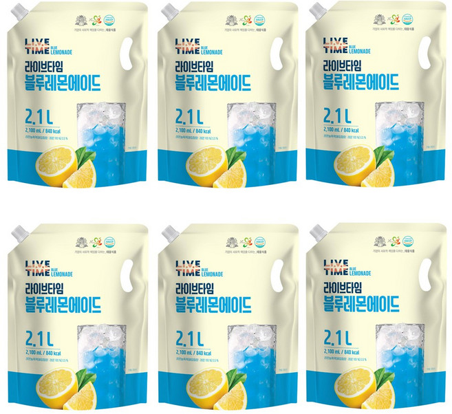 [태웅식품본사] 라이브타임 블루레몬에이드 '카페에서 마시던 감성에이드 이젠 집에서! 6월 특가' '색감부터 기분 좋아지는 블루레몬 홈카페용 상큼한 청량 과일음료 대용량', 6개, 2.1L