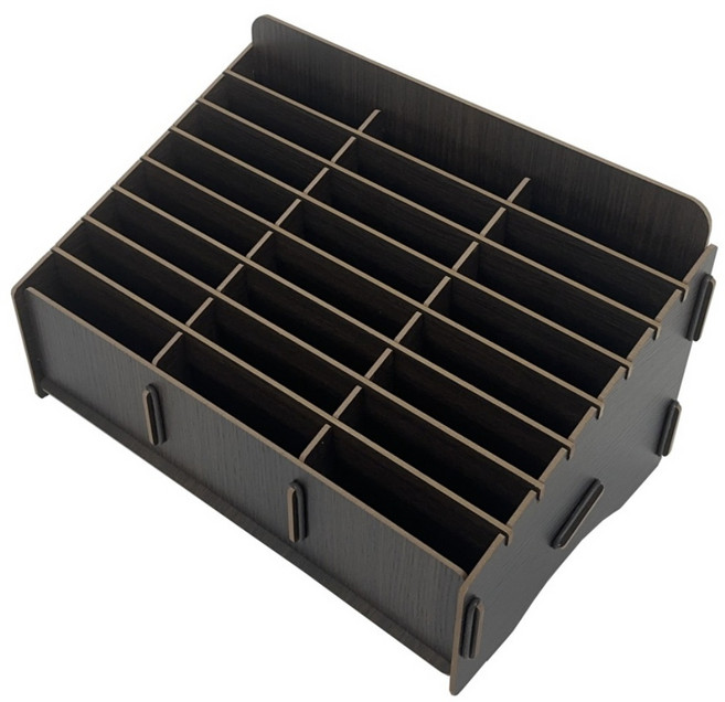 올지 우드 핸드폰보관함 휴대폰 보관함 수거함 정리 수납 학원 학교 회사, 24칸, 다크브라운, 1개