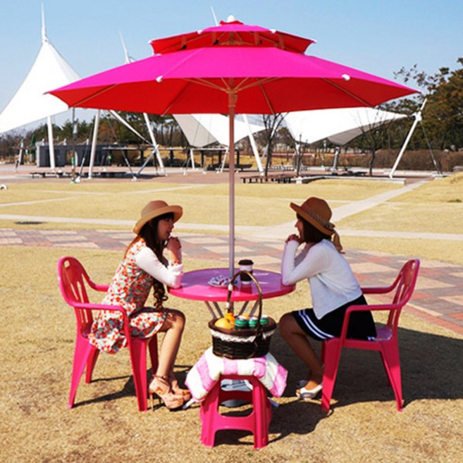 리빙스토리 파라솔셋트, 1조, 핑크_파라솔+의자2개+사각테이블셋트