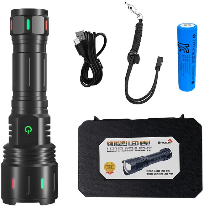 엘마운틴 30W 화이트레이저 LED 플루톤 손전등+3000mAh배터리+케이스 C타입 충전식 후레쉬 랜턴, 1개, 블랙