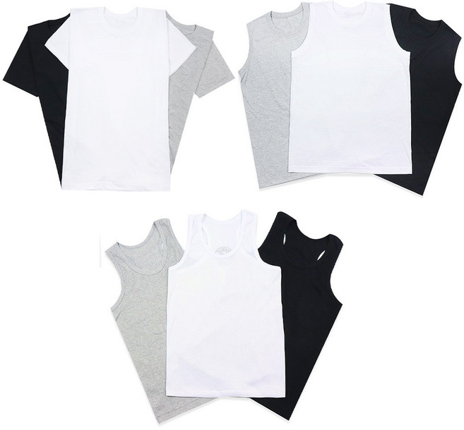 기본 순면 국산 3매 티셔츠 남여공용 반팔 민소매 흰색 나시