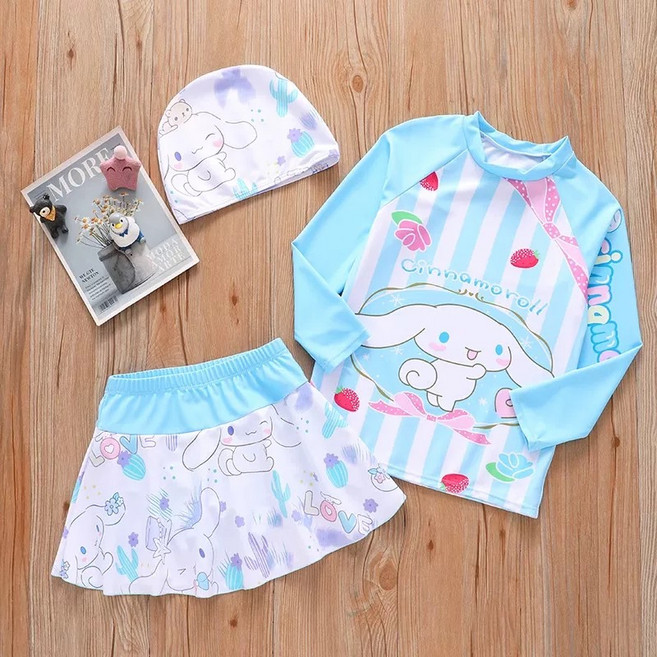 라움리에 여아 쿠로미 마이멜로디 시나모롤 7부소매 치마바지 래쉬가드 수영복