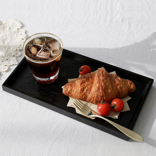 우드 직사각 카페 후식 트레이, 브라운블랙