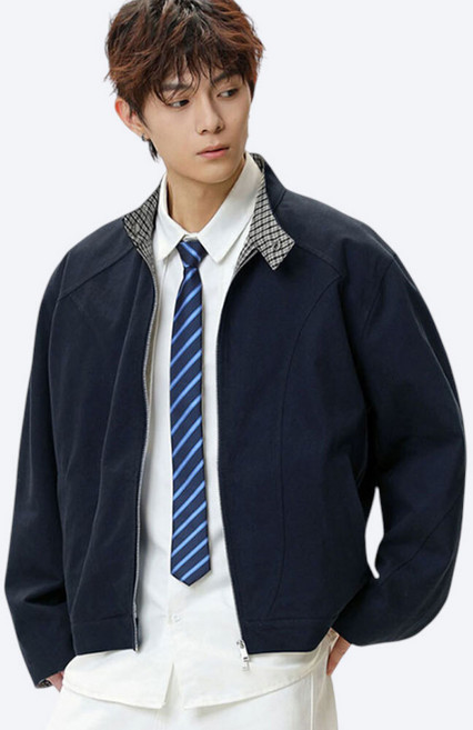 에브리핏 남성용 리버시블 양면 자켓 체크 무지 투웨이 오버핏 블루종 점퍼 하이넥 루즈핏 봄 가을 아우터