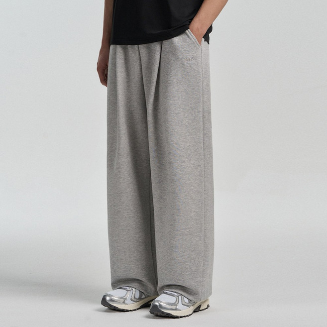 아테즈 남녀공용 에센셜 무지 원턱 와이드 스웨트 바지 팬츠