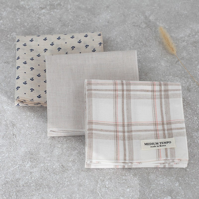 2장 3장 세트 미디엄템포 여성 남자 손수건 순면100% 국산