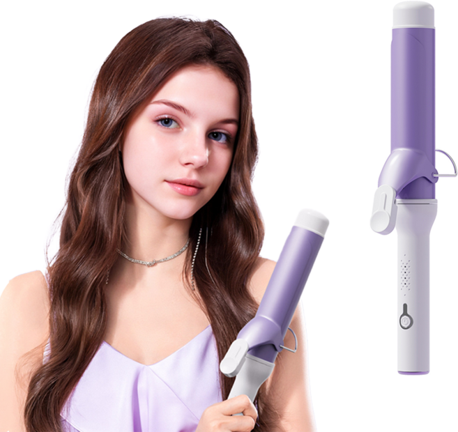 KIBOER 40MM 봉고데기 블링컬 속열 4단계 온도조절, 퍼플