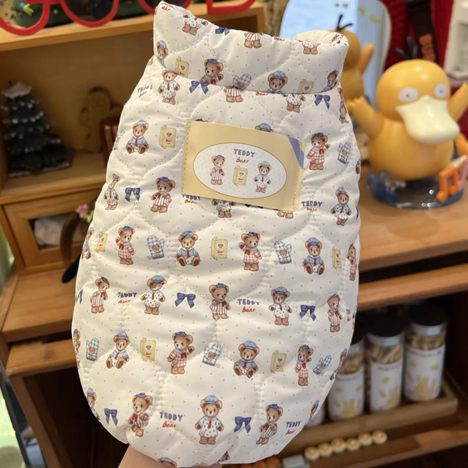 테디곰 겨울 강아지 보온 패딩조끼 고양이겸용 귀여운 애견 외투, 1개, 핑크