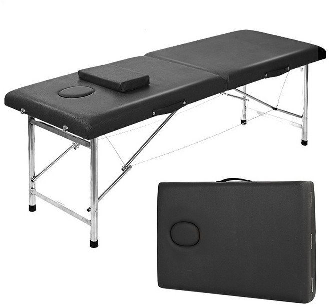 살림단짝 접이식 휴대용 마사지베드 알루미늄 다리 받침대 베개포함 기본형베드, 블랙, 1개
