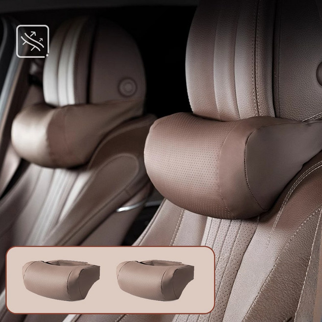 SEVOREN 프리미엄 독일 나파가죽 목베개 목쿠션 1+1 차량용 목받침, 2개, 브라운