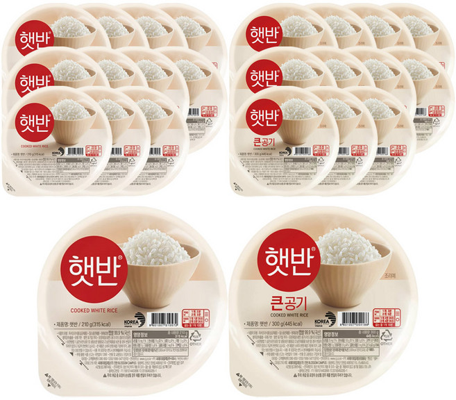 CJ 햇반 백미밥 혼합 24개 (일반+큰공기 각 12개), 1박스, 6.12kg