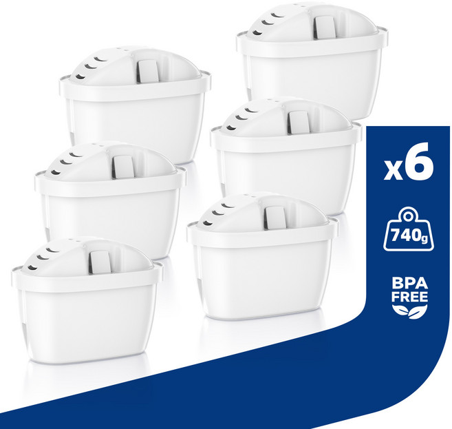 Klamol 필터(브리타 정수기 맥스트라 필터 호환) 6개 활성탄 및 이온 교환 수지가 포함된 필터, 1세트, Klamol_K110_6x