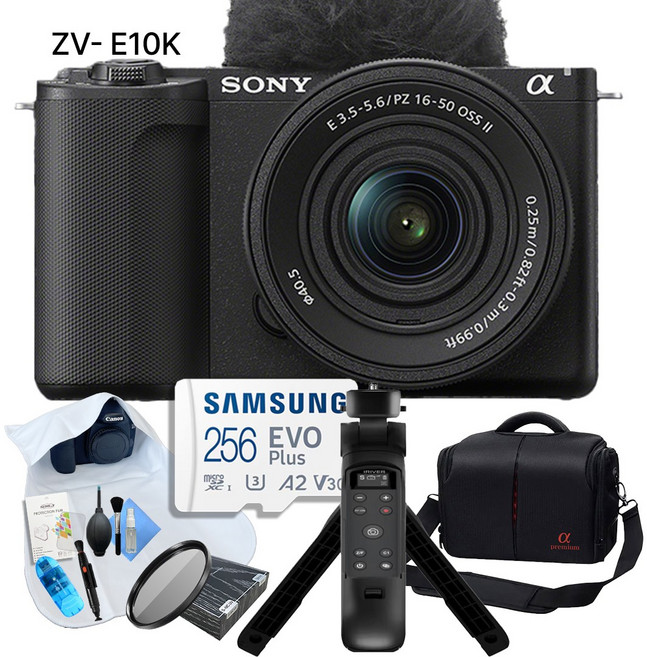 [포토리뷰이벤트] 소니 ZV-E10 + 16-50mm II 브이로그 9종 패키지 (256GB 메모리/ OLED 무선 슈팅그립/ 슬림 MCUV 40.5 필터), 블랙