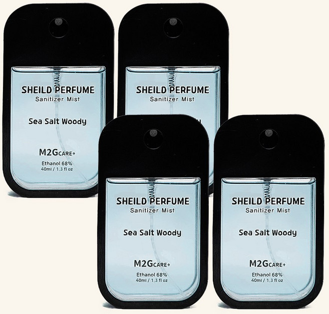 M2G CARE+ 휴대용 손소독제 뿌리는 미니 향수 보습 쉴드퍼퓸 씨솔트우디, 4개, 40ml