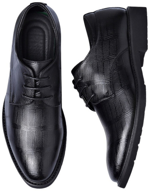 男士商務休閒格紋皮鞋 透氣舒適耐磨防滑