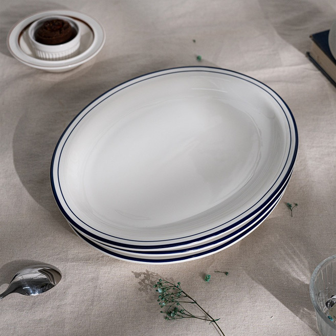 시라쿠스 뉴욕 킹스인 클래식 감성 홈카페 디저트접시 타원접시, 3개, 미드나잇 블루