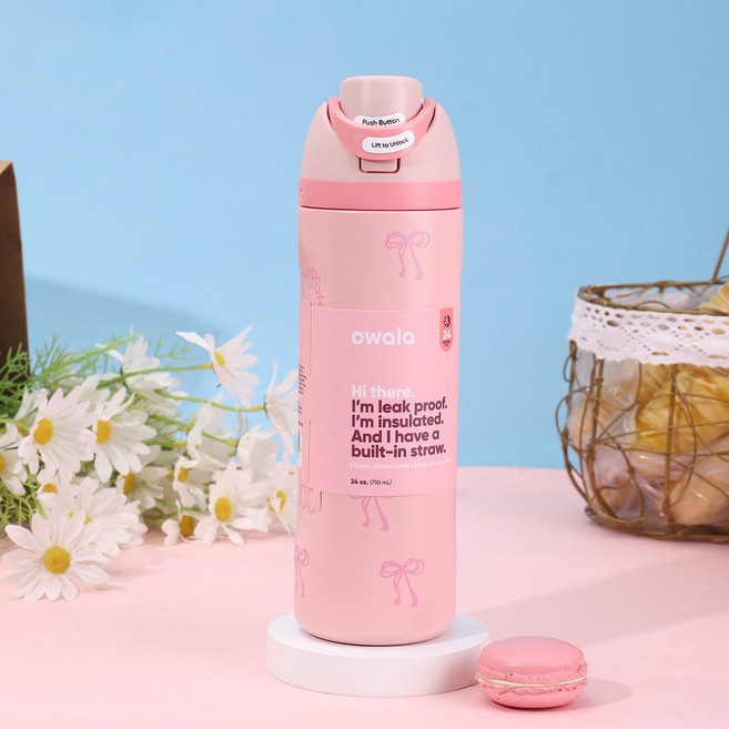 오왈라 Owala FreeSip 프리십 인슐레이티드 텀블러 24oz-710ml, 710ml, 핑크 [대 리본]